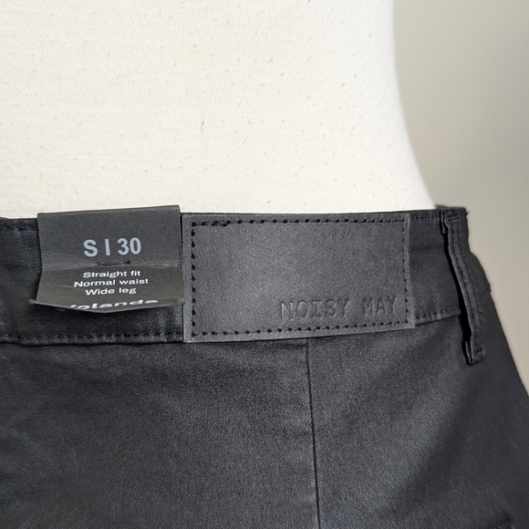 Noisy May Black Wide Leg Waxed Cargo Pants Utility Tactical NWT New With Tags - Picture 10 of 13